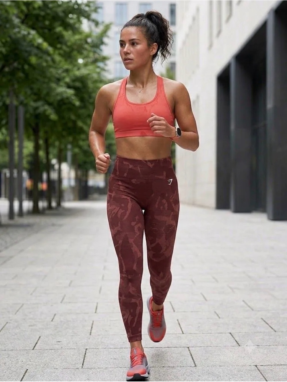 Gymshark High-Waist Camo Leggings in Burgundy Red